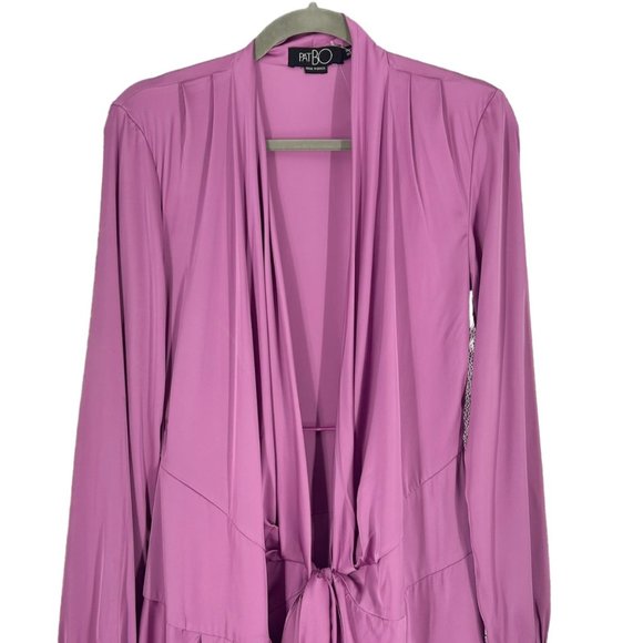 PatBo Orchid High Low Satin Ruffle Wrap Gown - Picture 5 of 9